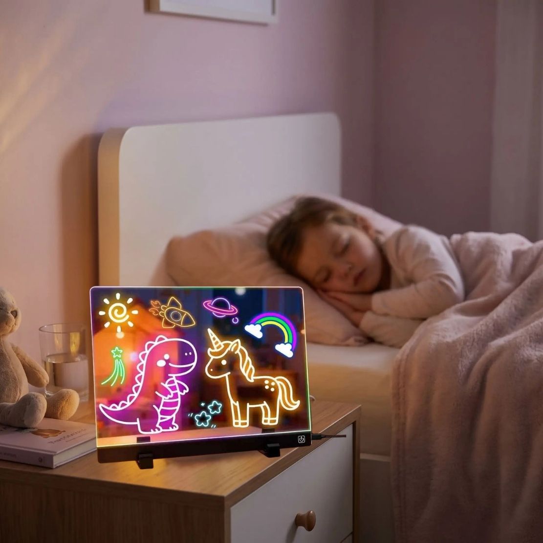 tableau à dessin lumineux lumiboard de luxe 7 couleurs de Led et 2 options d'intensité. Le meilleur. veilleuse artisanale