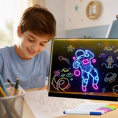 tableau à dessin lumineux le lumiboard de luxe avec ses 7 couleurs de Led et 2 options d'intensité. Le meilleur cadeau pour tous les âges..