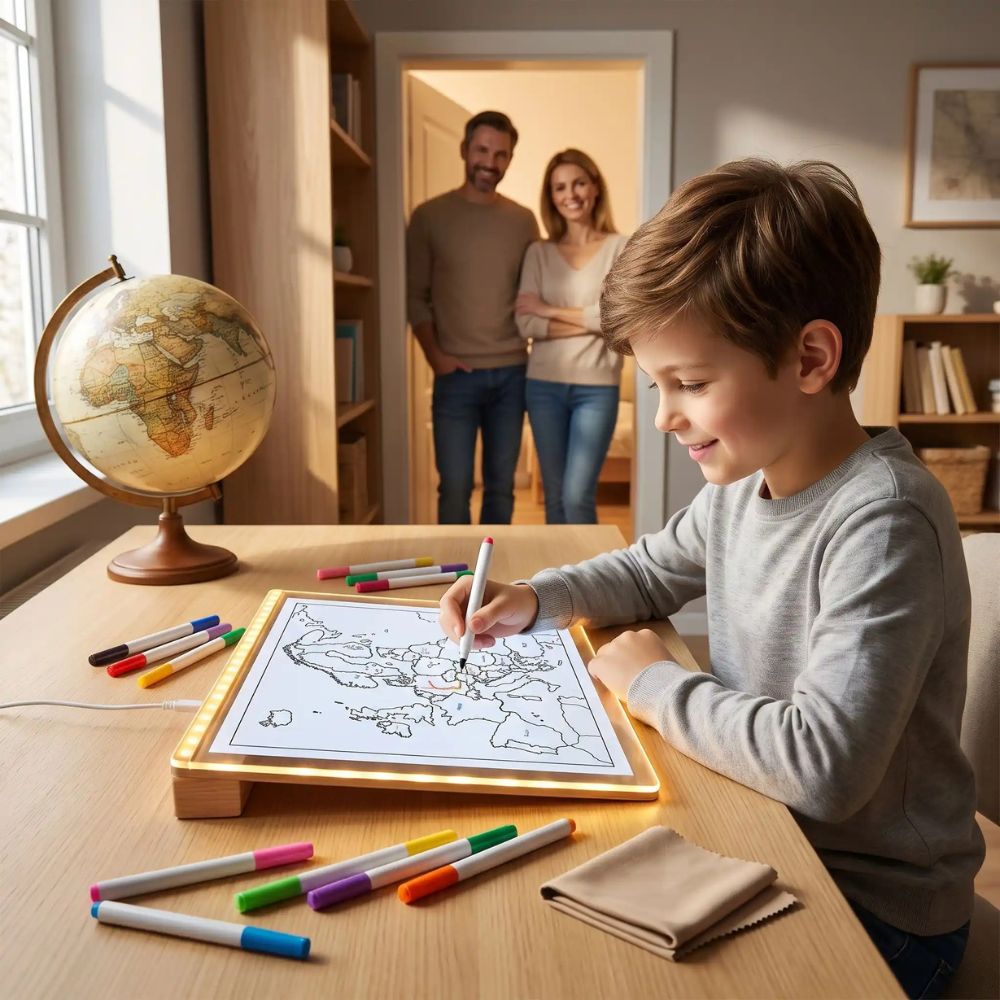 tableau dessin lumineux,un soutien visuel pour la période d'étude. Décalque, manipulation aide à la mémorisation