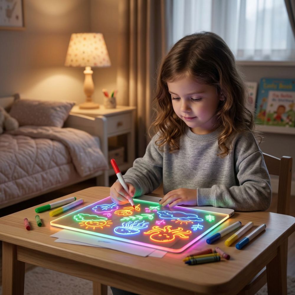 tableau lumineux pour dessiner extra  fillette calme et concentrée avec son Lumi'Board nouvelle génération 2026  