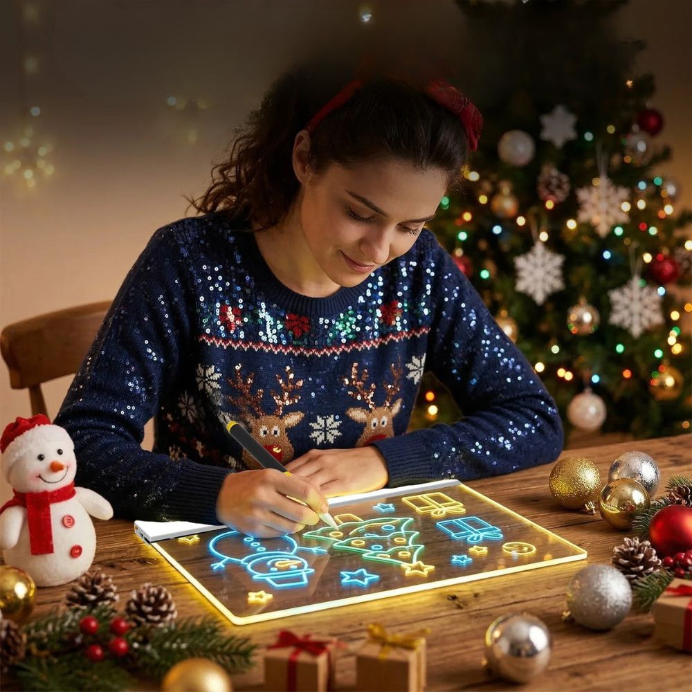 une adolescente se détend en dessinant sur son tableau lumineux pour dessiner extra Le Lumi'Board nouvelle génération 2026  