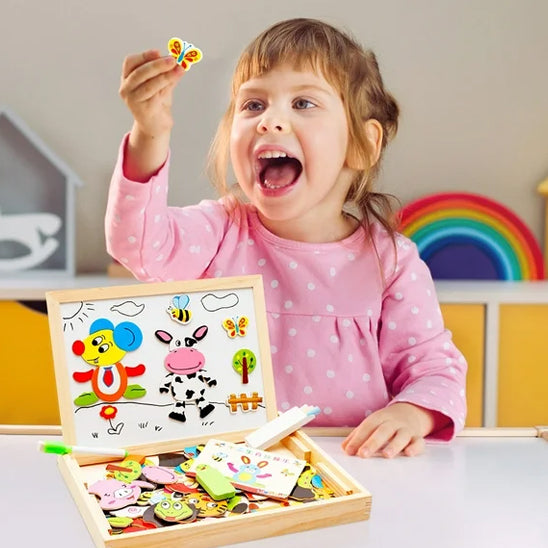 tableau-magnétique-enfant-et-puzzle-en-bois-pièces-créatives