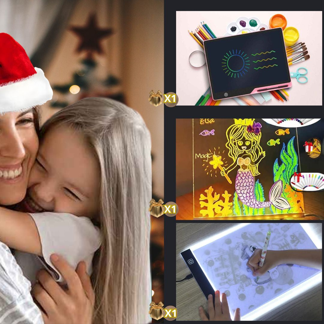 offrez le trio de tablettes a votre enfant et votre ami artiste 3 tablette lumineuse pour dessin, tablette a dessin numérique et planche à dessin Led lumineuse