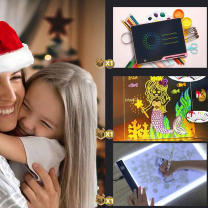 offrez le trio de tablettes a votre enfant et votre ami artiste 3 tablette lumineuse pour dessin, tablette a dessin numérique et planche à dessin Led lumineuse