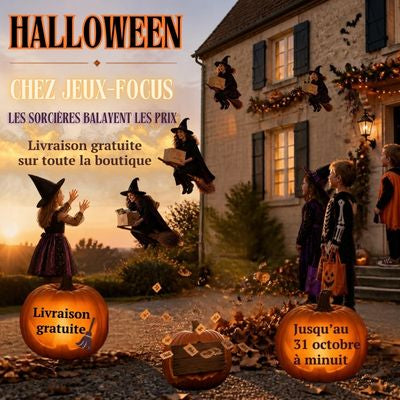 lancement de la campagne pour Halloween :livraison gratuite chez Jeux-Focus sorcières qui font la livraison