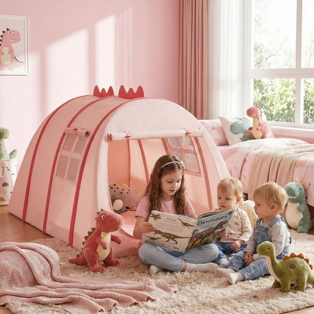 tente enfant petit dino rose pour chambre ou jeux extérieurs pour enfant