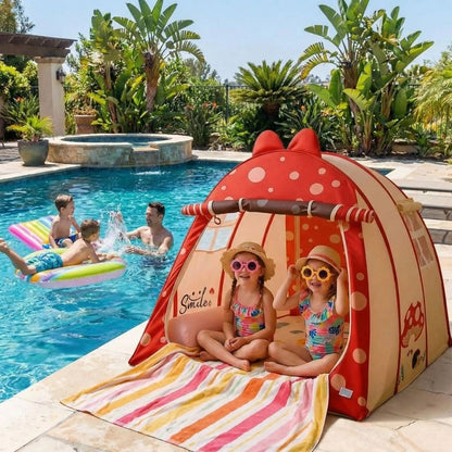 tente enfant champignon et coccinelle mignonne idéale  pour jouer dehors a l ombre 2 fillette se sèchent loin des rayons UV
