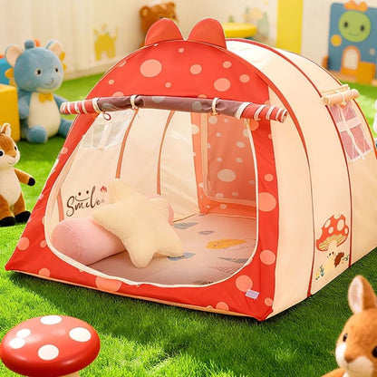 tente enfant rouge et beige avec motif de champignon mignonsalle de jeux