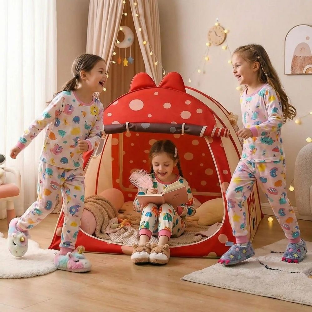 soirée pyjama avec la tente enfant champignon douceur dormir avec ses amies