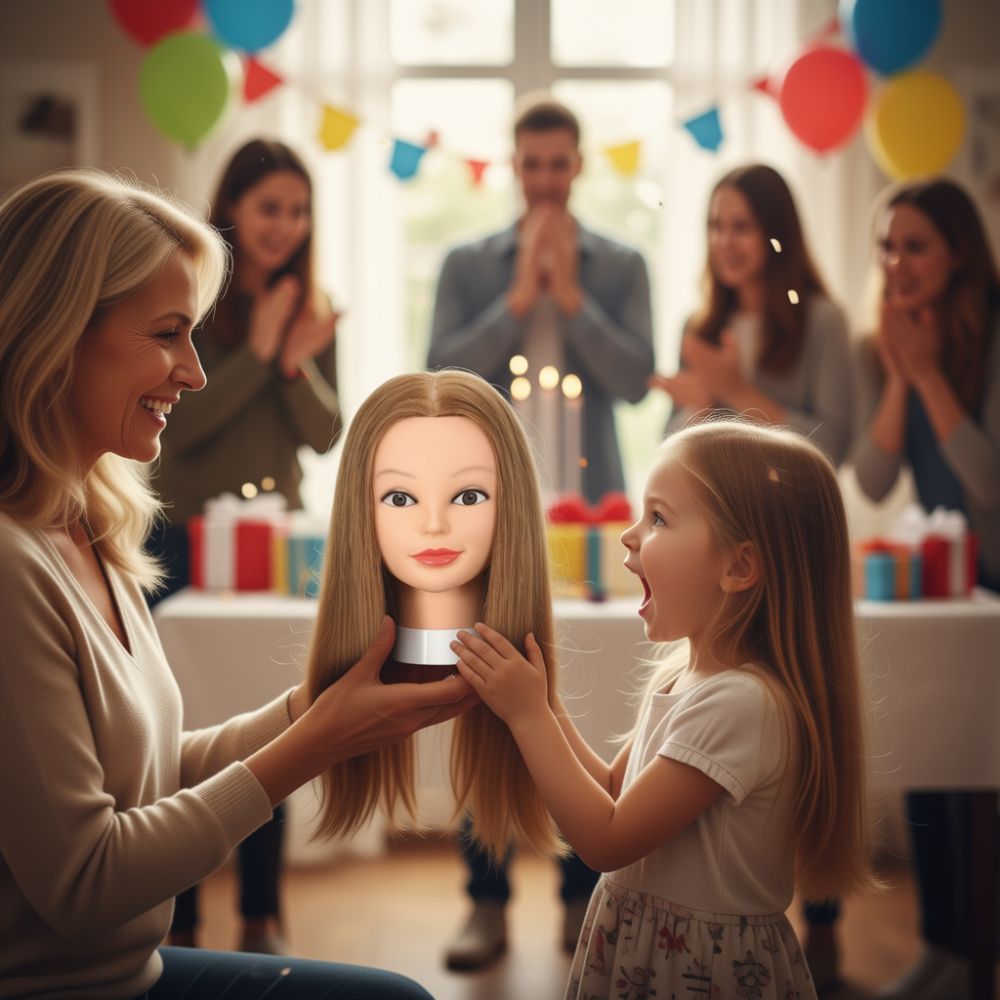 tete a coiffer cheveux longs 100% naturel enfant. ado et professionnel :tête de mannequin seulement