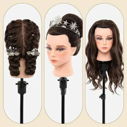 tête à coiffer à maquiller cheveux bruns très foncé de 60cm de longueur parfait pour le loisir créatif solo ou entre copines