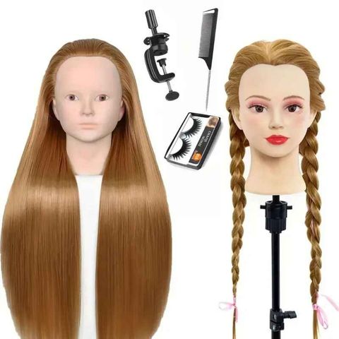 tête à coiffer à maquiller cheveux blonds longs 60cm visage sans couleur pour le jeux de maquillage le cadeau idéal à Noël