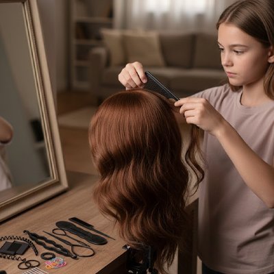 Tete a coiffer aux cheveux 100% naturel pour ado et enfant désirant une tête de mannequin à maquiller ou coiffer