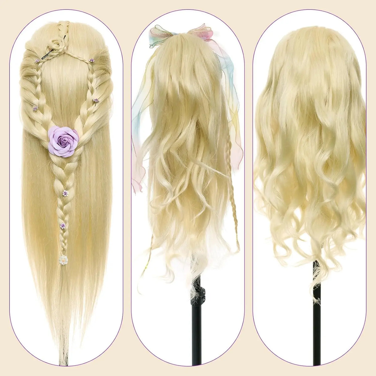  tête à coiffer enfant avec cheveux synthétiques 60 cm 