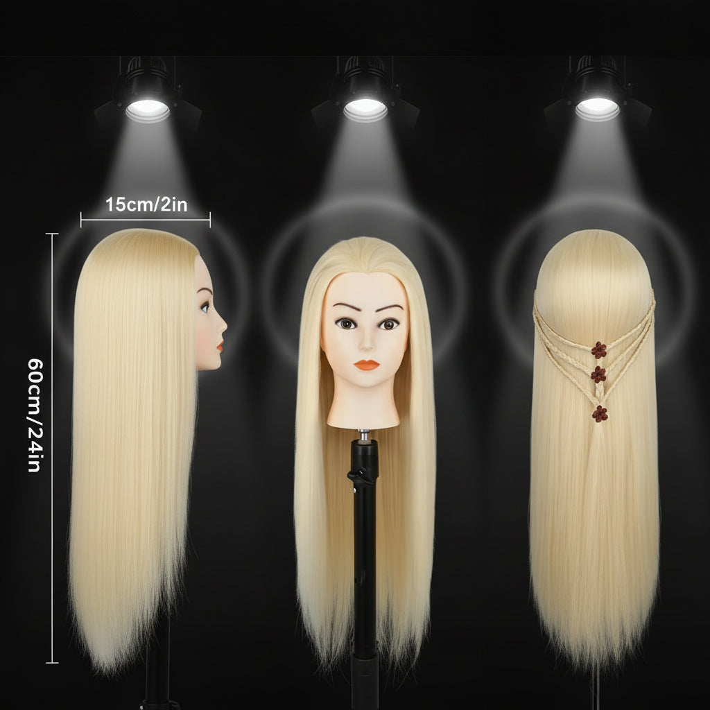  tête à coiffer avec cheveux synthétiques 60 cm 