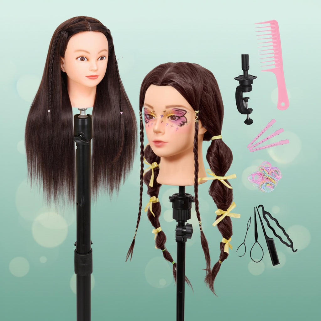 tête à coiffer aux cheveux  bruns longs de 60cm avec visage à maquiller jeux de petite fille cadeau idéal
