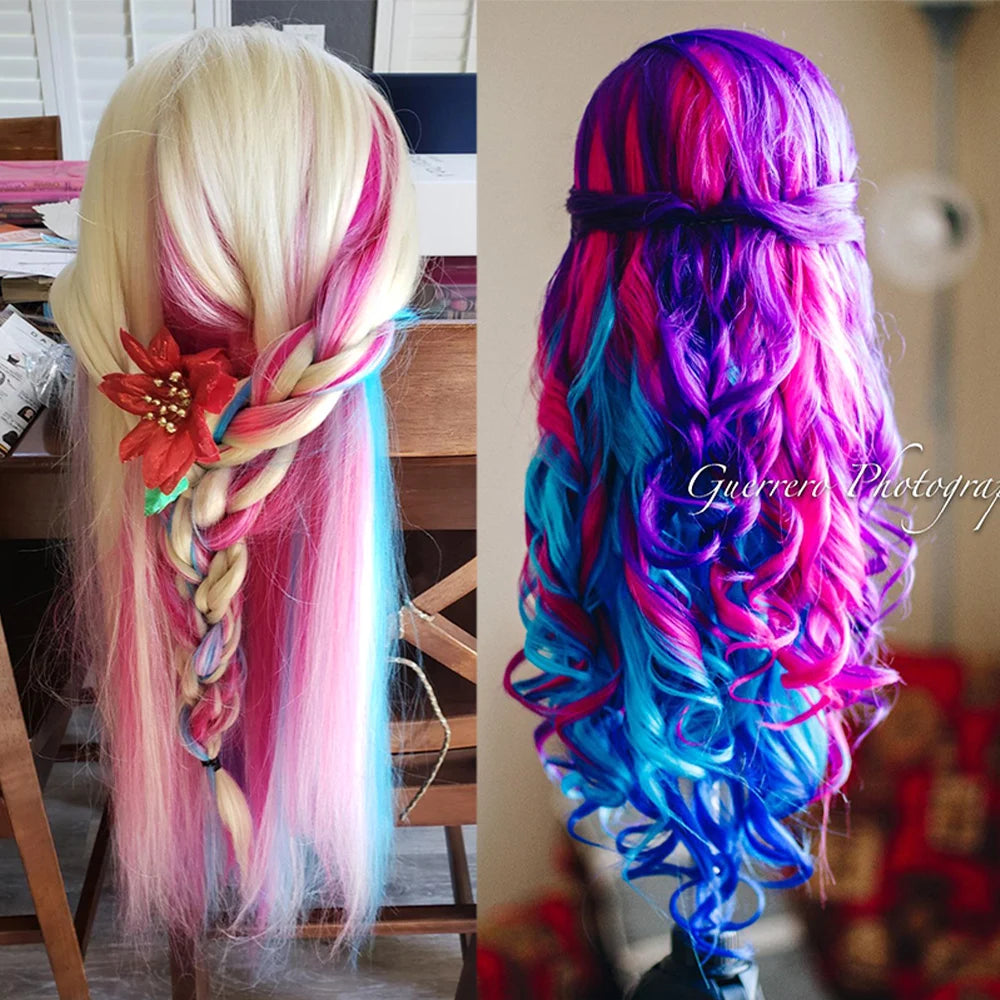 tête à coiffer aux cheveux longs et rosés pour enfants jeux de coiffure