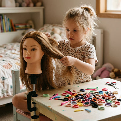 TÊTE À COIFFER ENFANT | Cheveux Synthétiques longs+ 11 Accessoires - Dès 4 ans