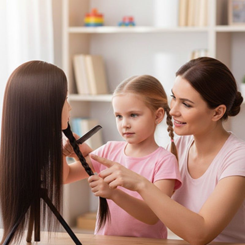 développer la concentration de votre enfant en lui enseignant les techniques de tressage de cheveux avec la tete a coiffer