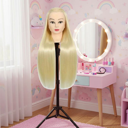 tete a coiffer enfant cheveux syntétique blond pale, long, épais et soyeux