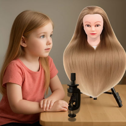 tete a coiffer enfant aux cheveux longs, lisses et blond-doré douceur du syntétique sans noeud, excellente qualité