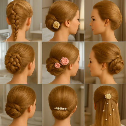 tete a coiffer enfant aux cheveux longs, lisses et blond-doré modèle de coiffure à réaliser