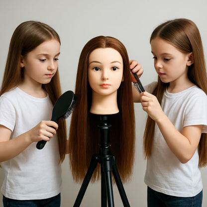 tete a coiffer enfant long cheveux synthétiques châtains roux plaisir d'apprendre entre amis