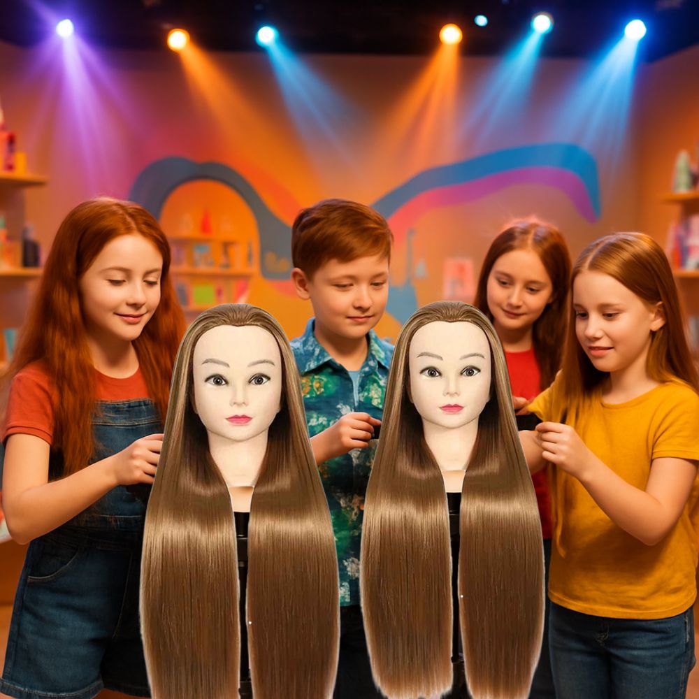 tete a coiffer enfant long cheveux synthétiques châtains roux plaisir d'apprendre entre amis