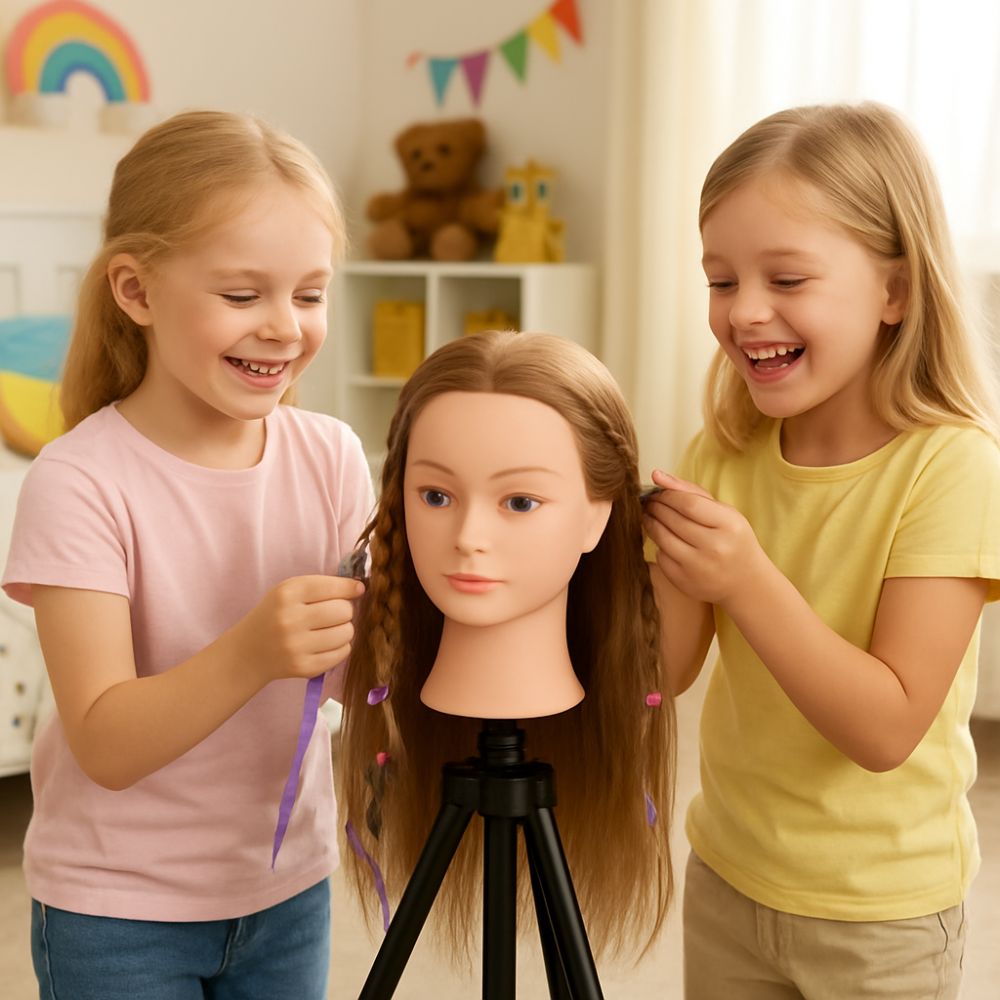 tete a coiffer enfant long cheveux synthétiques blond châtains roux plaisir d'apprendre entre amies