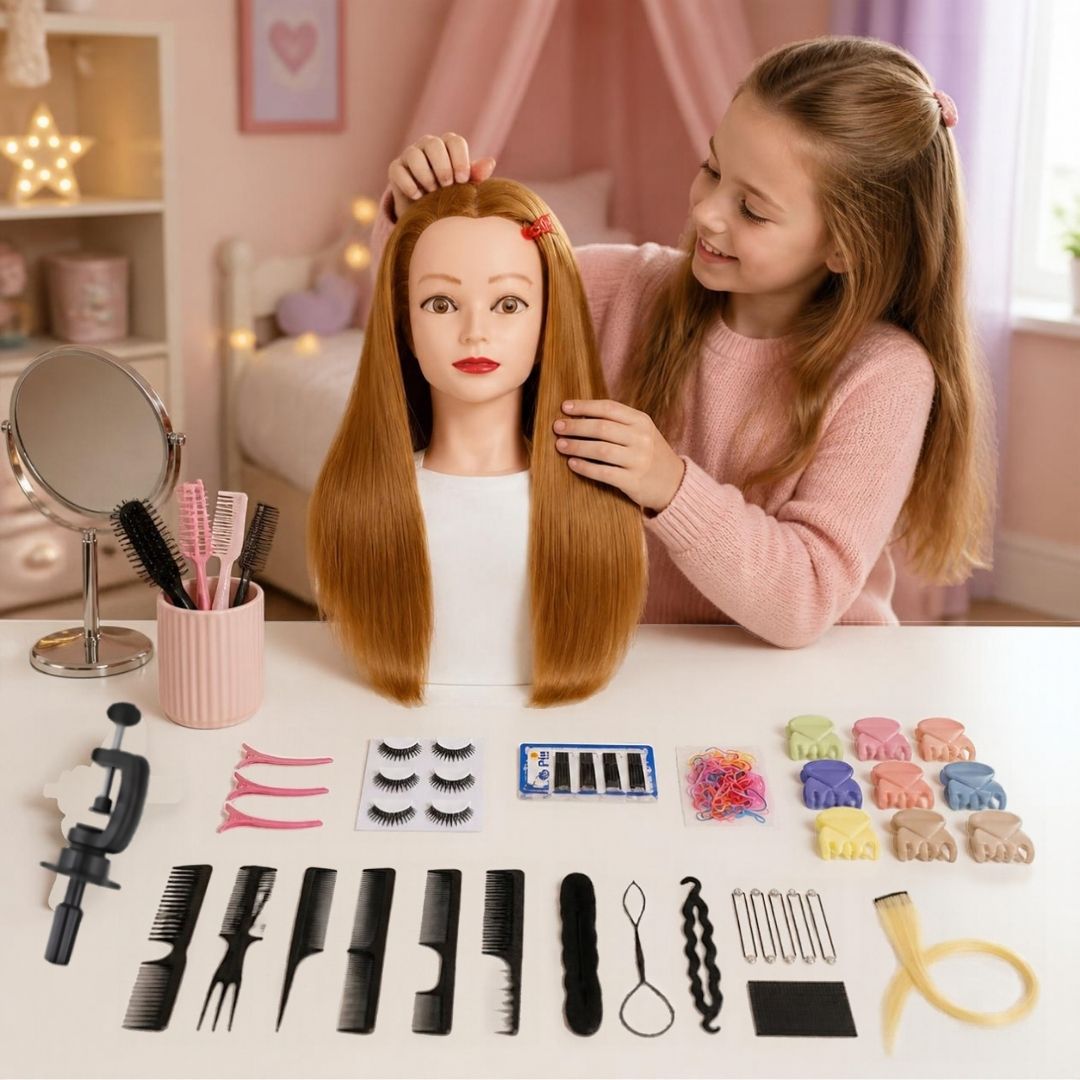 tete a coiffer enfant châtain avec cadeaux généreux