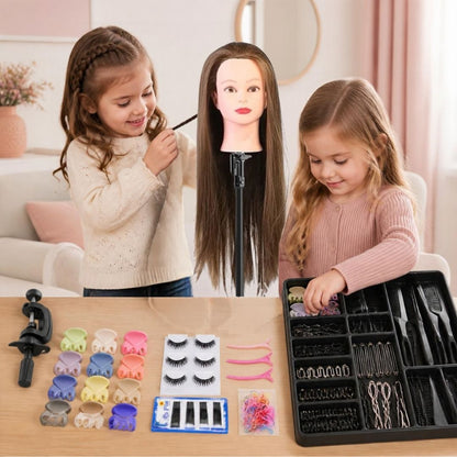 tete a coiffer enfant  aux cheveux longs et lisses châtains