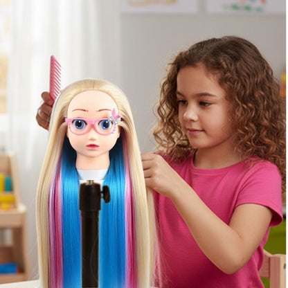   coiffer sa poupée   sur  la tete a coiffer enfant multicolore 