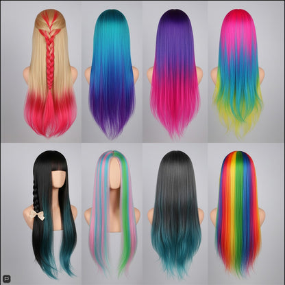 8 options de tête à coiffer enfant multi colore cheveux longs lisses  poly valente cadeau de fille 5ans et +