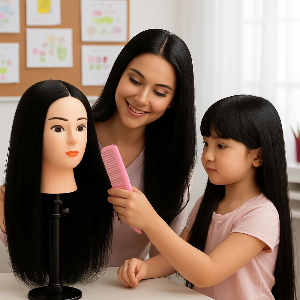 tete a coiffer enfant au cheveux brun-noir partager de bons moment avec votre fille