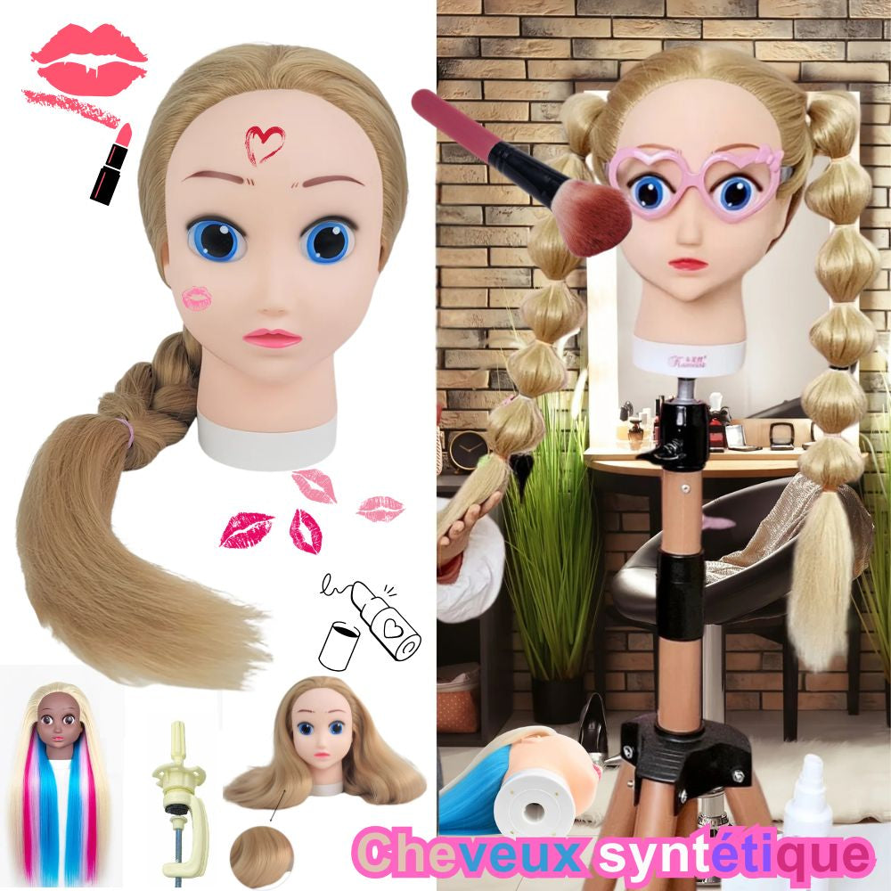"tete a coiffer enfant cheveux châtain-blond longs et lisses — jouet fille 3-7 ans"