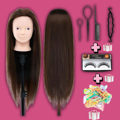 Tête à Coiffer et à Maquiller | Cheveux 60 cm + Faux Cils | Dès 6 ans