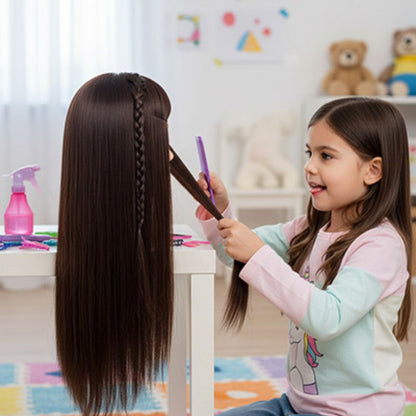 tete a coiffer et a maquille aux cheveux longs brun lisse