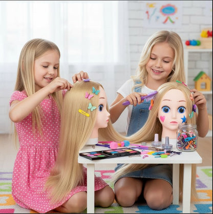 tete a coiffer enfant cheveux londs dorés longs et lisses — jouet fille 5+