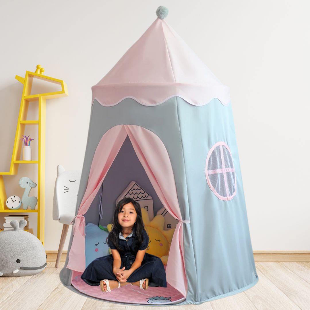 Maisonnettte ou tipi vous avez opté pour ce magnifique tipi enfant gris et rose que l'enfant adore, no1