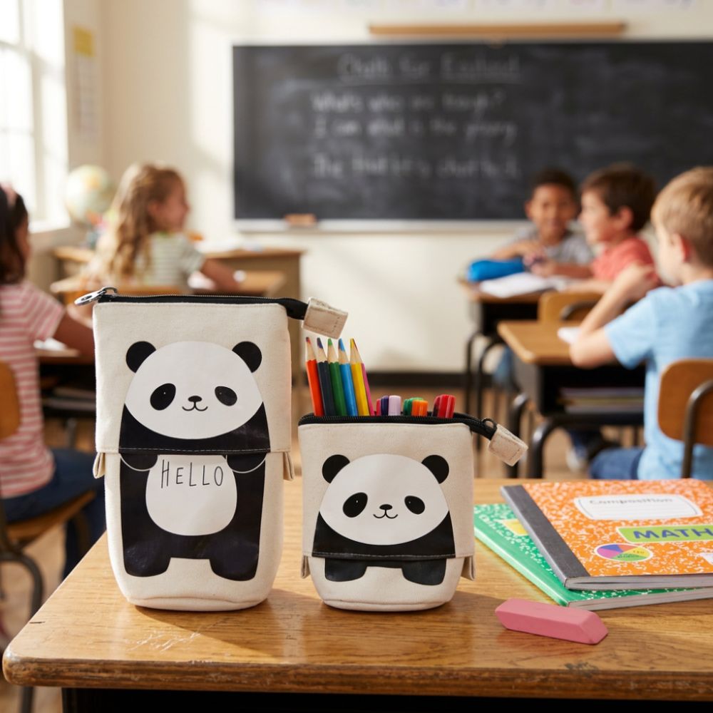 trousse à crayons Panda télescopique en tissus grand format se tient debout comme pot à crayons
