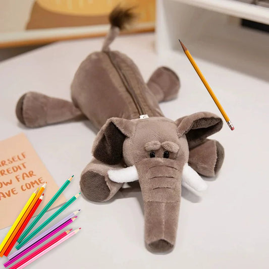 trousse ecole en peluche animaux de la jungle version éléphant en peluche trousse pour crayons