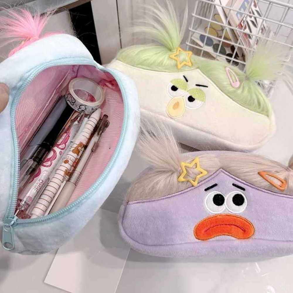 trousse pour ecole en peluche Kawaii une ouverture fermeture éclaire solide modèle fille coquette™