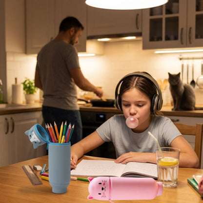 trousse scolaire enfant amoureux des chats en silicone debout comme pot à crayons