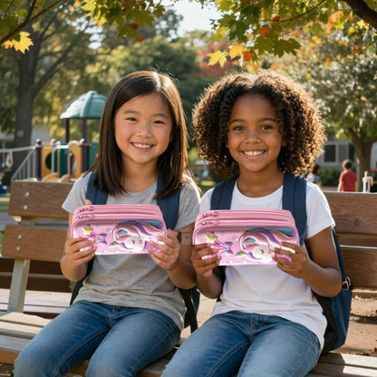 Trousse scolaire fille la licorne 3D le format 2 tiroireplus grande capacité, bien organisée