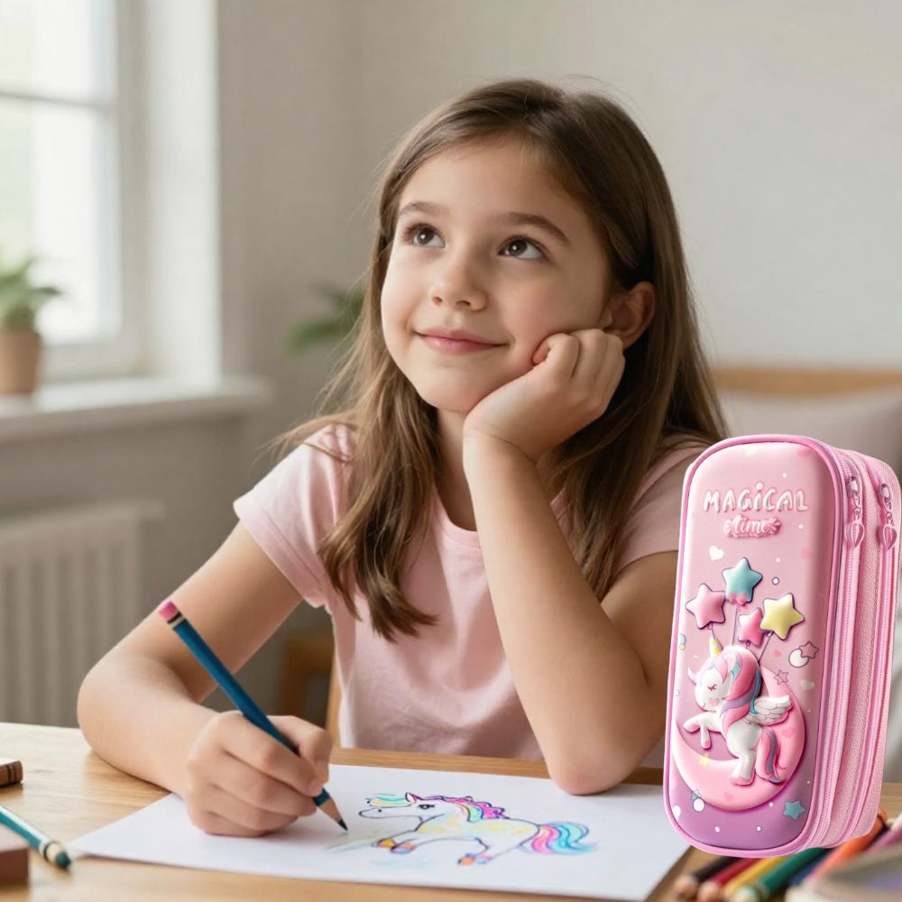 Trousse scolaire fille la licorne 3D  2 tiroires de rangement contient beaucoup, prend peu d'espace... la préférée