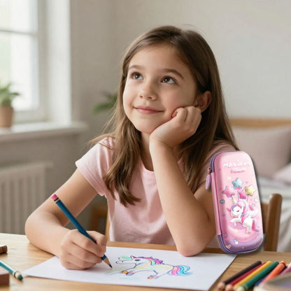 Trousse scolaire fille la licorne 3D petit, solide, grande capacité