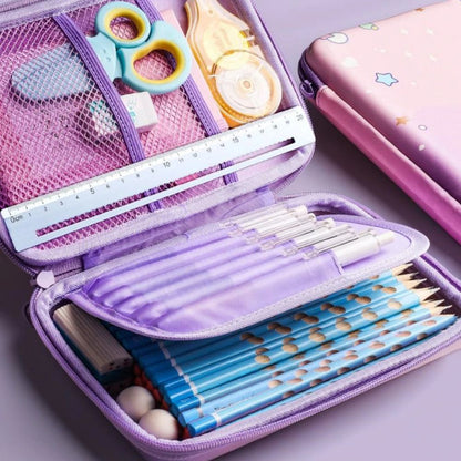 Trousse scolaire fille grande et solide modèle de  licorne 3D  spatieuse et résistante.