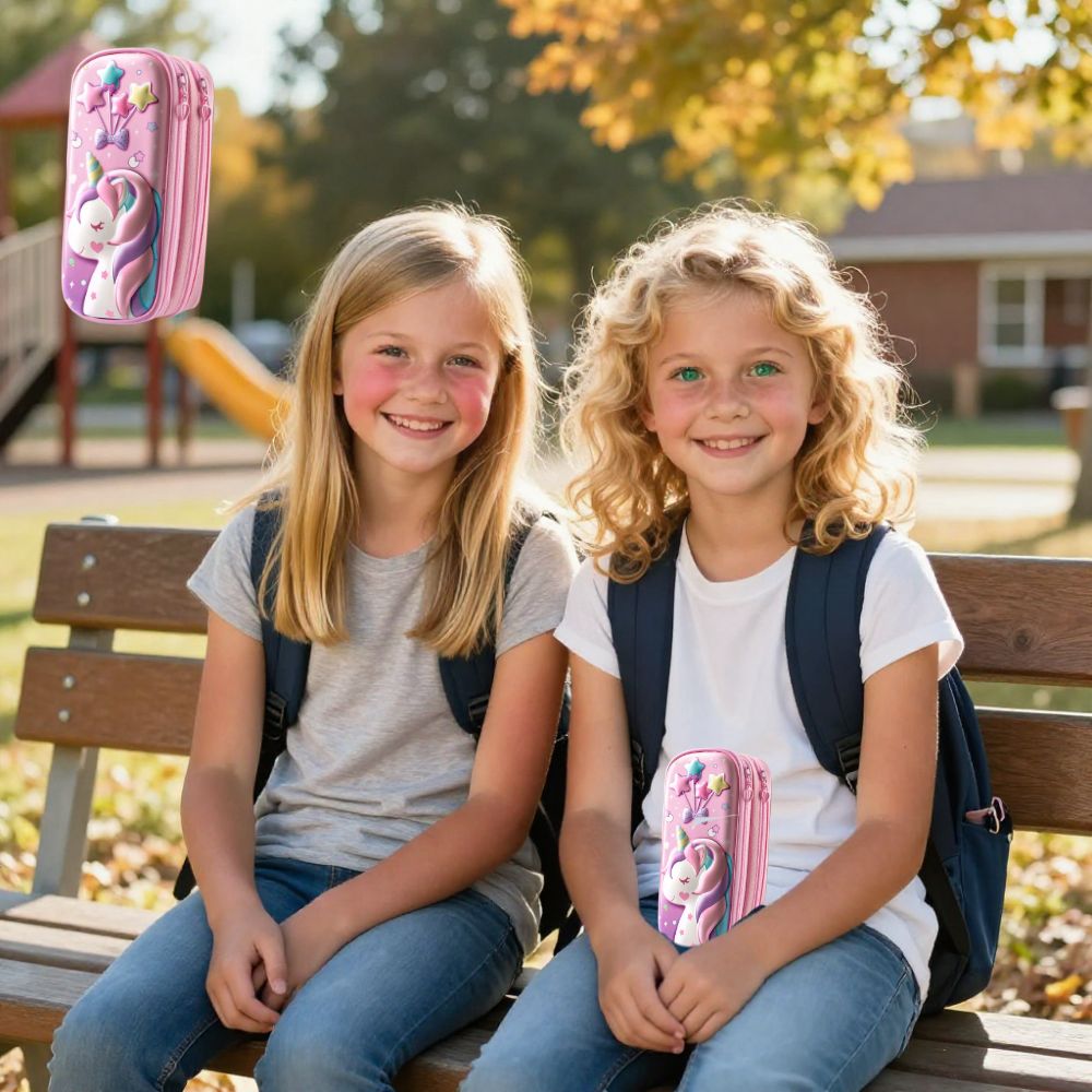 Trousse scolaire fille  licorne 3D  la naissance de nouvelles amitiés