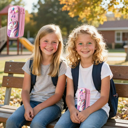 Trousse scolaire fille  licorne 3D  la naissance de nouvelles amitiés