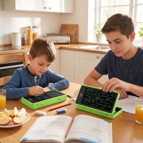 trousse scolaire lcd 2 en 1 verte boite pour crayons et couvercle tablette a griffonner effaçable